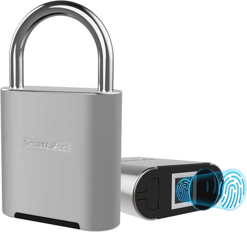 KENRONE Fingerprint Padlock, Biometric Smart Lock, Silver, Waterproof Locker Lock for Gym, School, Sports Ground - Image 1